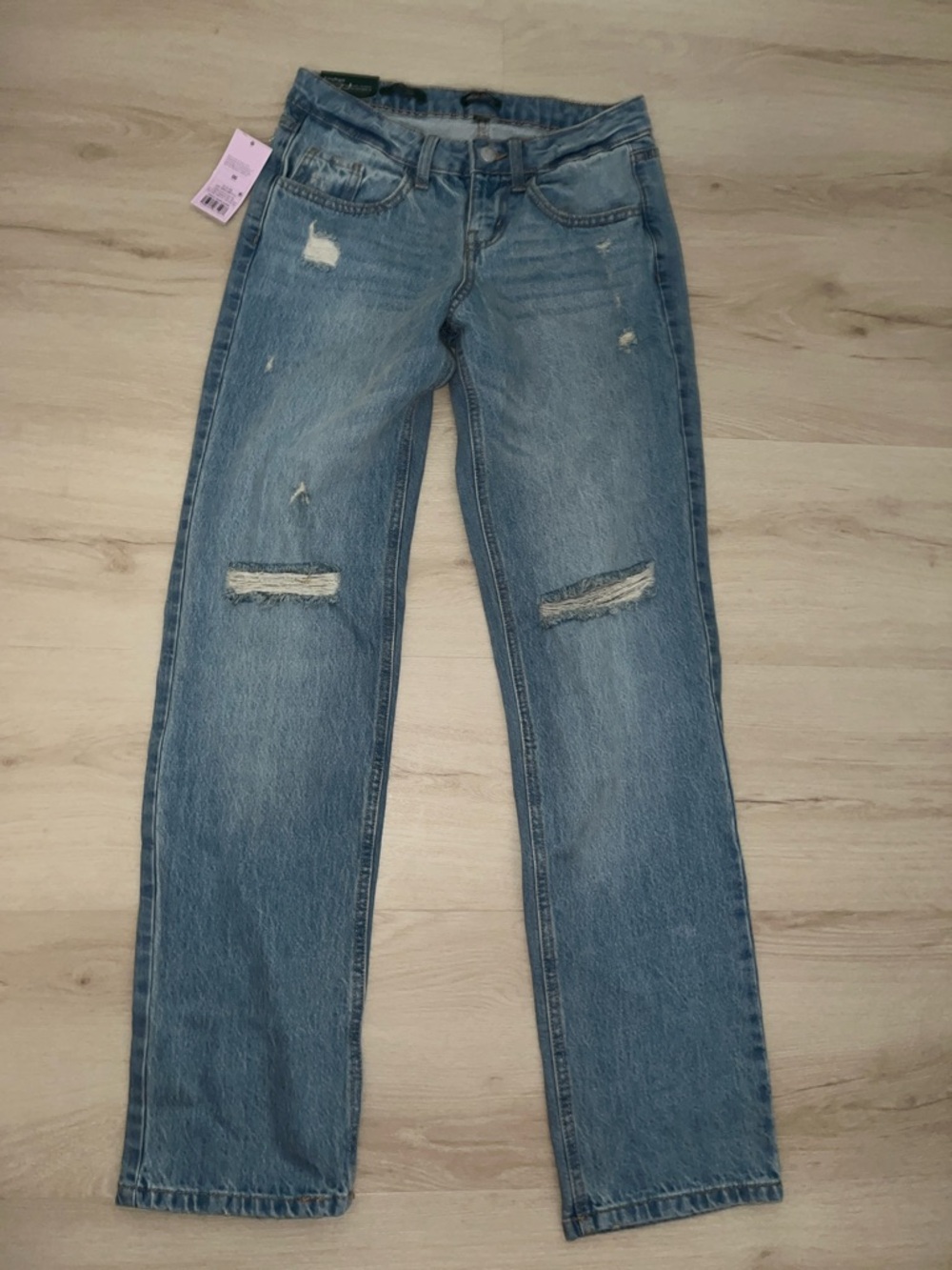 Wild Fable Distressed Mid-Rise Straight-Leg Jeans in Light Blue Wash Easy Rigid